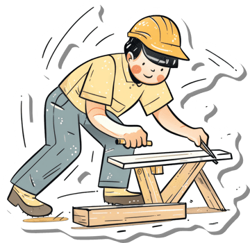 A Young Carpenter Carefully Works on Wood png