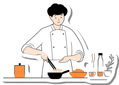 A Male Chef Cooking Noodles in a Wok png