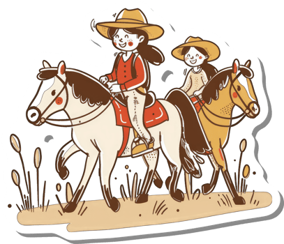 Two Girls Riding Horses Across a Field png