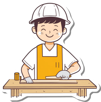 Happy Craftsman Working on Wood Project Carefully png