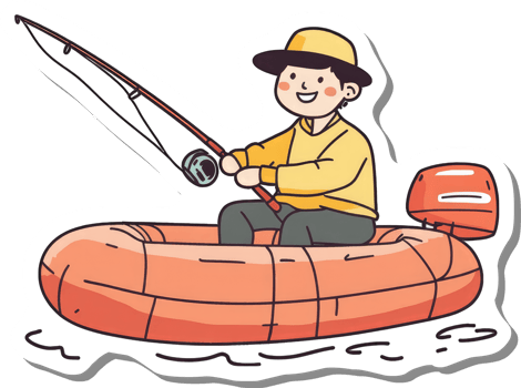 Happy Boy Fishing From Inflatable Boat png