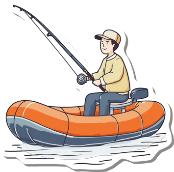 Man Fishing From An Inflatable Boat On The Water png