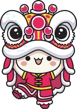Cute chinese lion dance cartoon illustration vector