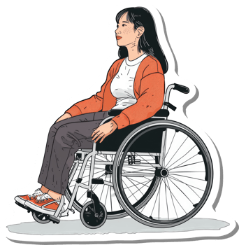 Young Woman Sitting in a Wheelchair Wearing Orange png