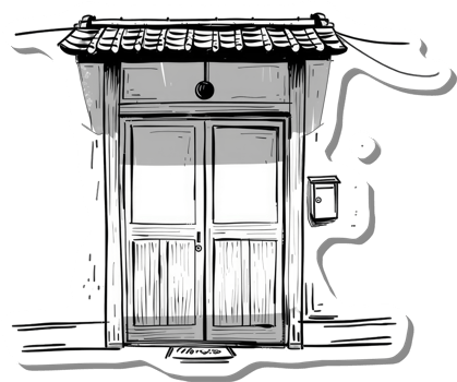 Sketch of a Wooden Doorway with a Gable Roof png