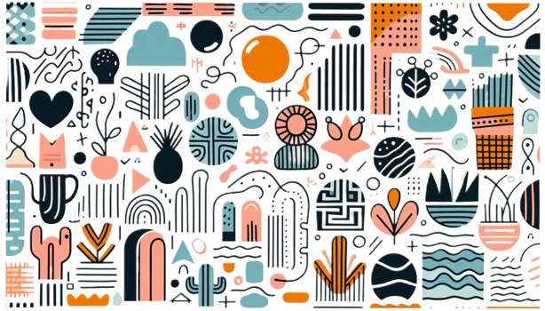 Seamless pattern. trendy doodle in organic freehand Various Shapes and objects. Contemporary modern icons. png