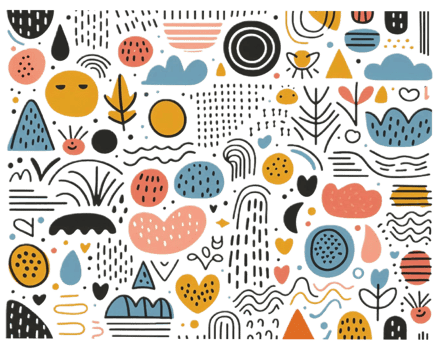 Seamless pattern. trendy doodle in organic freehand Various Shapes and objects. Contemporary modern icons templates for posters png