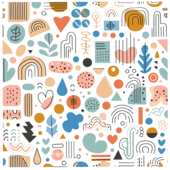 Seamless pattern. trendy doodle in organic freehand Various Shapes and objects. Contemporary modern icons templates for posters, Social media. png