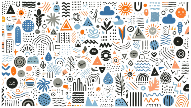 colorful childish line hand drawn seamless pattern. Contemporary minimal modern trendy freehand. Templates for social media icons, posters. png