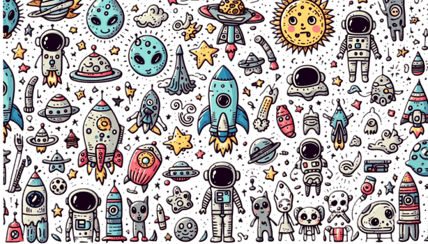 colorful childish Space pattern doodle cute illustrations Drawings for card, background png