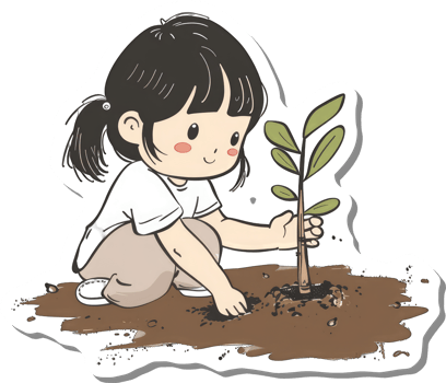 Girl Planting a Sapling in the Ground png