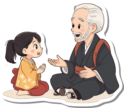 Elderly Man and Young Girl in Traditional Japanese Attire png