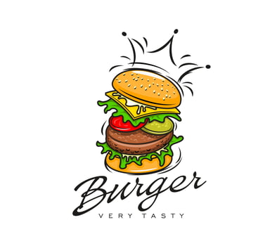 Burger icon, fast food restaurant emblem vector