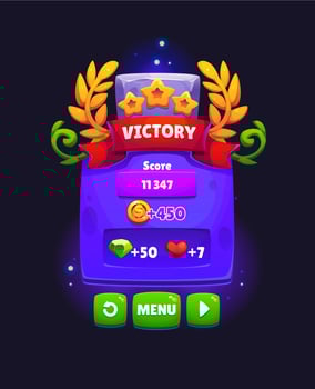 Victory game frame, winner award score and rewards vector