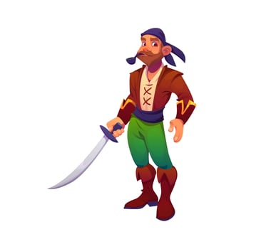 Pirate sailor or corsair captain with smoking pipe vector