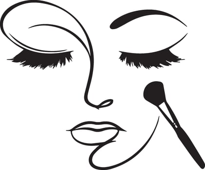 Beautiful woman face with make-up brush. vector