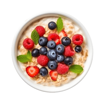 cereal with berries and mint leaves on a white background png