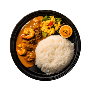 Japanese food plate with rice, curry and vegetables on it png