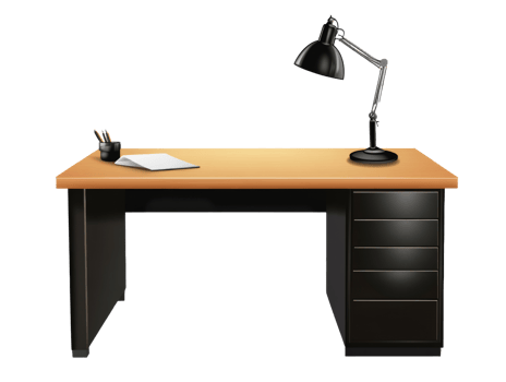 Modern Office Desk with Lamp and Stationery png