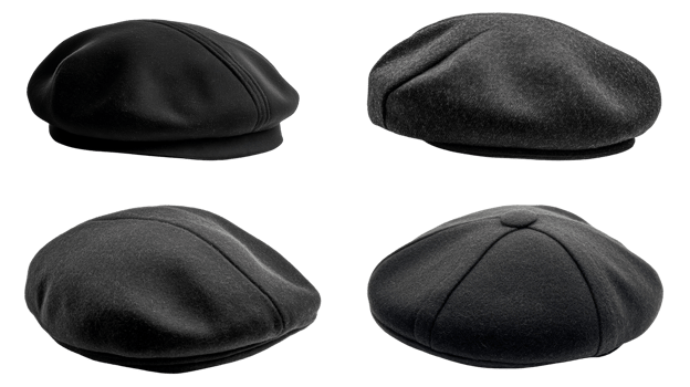 Four Views Of A Stylish Black Newsboy Cap png