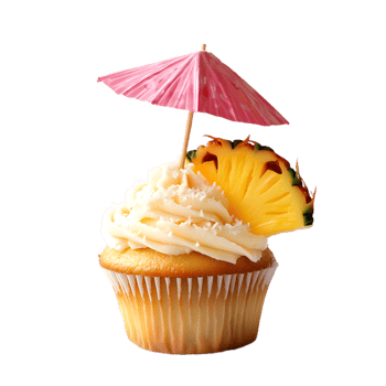 Island-Inspired Cupcake with Pineapple and Decorative Umbrella png