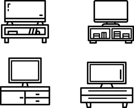TV cabinet set icon, for family room, furniture, interior house. black outline, art, illustration, design vector
