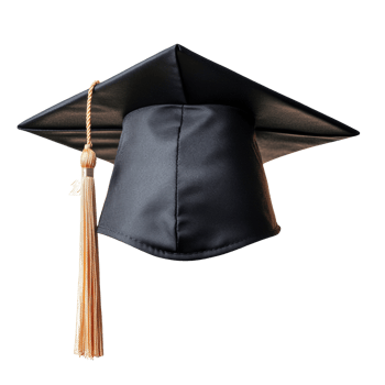 Black Graduation Cap With Gold Tassel Displayed png
