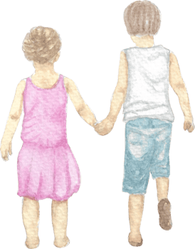 A couple kid holding hand in love walking to happiness that is drawn and painted by hand in watercolor fine art style png