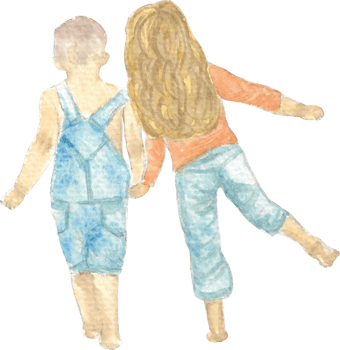 A couple kid holding hand in love and relax feeling that is drawn and painted by hand in watercolor fine art style png