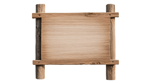 Empty wooden board with poles and natural grain design png
