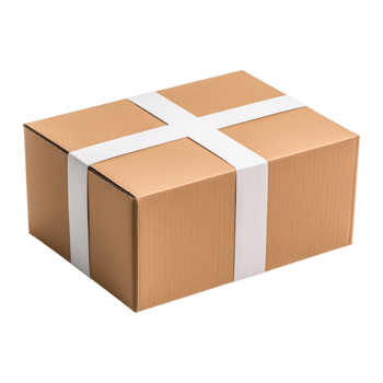 A brown cardboard box with two white stripes png