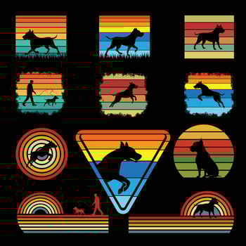 Vintage Sunset Design with AmStaff Silhouette Bundle vector