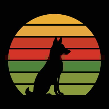 Sunset and Cattle Dog Vintage Illustration vector