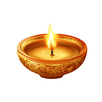Ornate Golden Diya Lamp Burning Brightly png