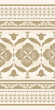 Florals Buds and Leaves in Gold on Beige Detailed Background. Luxury Rich Design for Elegant Decoration. Beautiful Of Nature Opulence Border Pattern Jaccqard Seamless arts and Golden Bell Deco. vector
