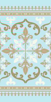 Classy Timeless Graceful Gold Shade and Beige Scroll Ornate Pattern On Pastel Blue Background. Elaborate Exquisitely Seamless Pattern. Luxury Border for high-end decor interior design textile vector
