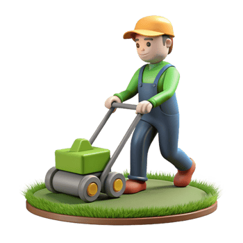 Gardener Mowing Lawn with Lawn Mower for Garden Care png