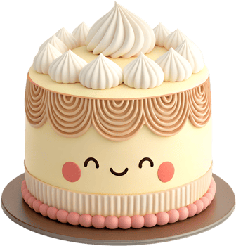 Joyful cake cartoon character pose for birthday and event decoration clipart. . png