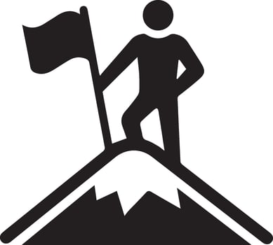 A Mountain Climber Scaling Rocky Cliff Illustration on the top with a flag vector