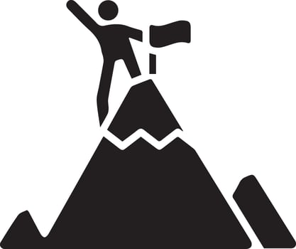 simple mountain with man on the top hold a flag vector