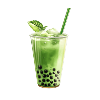 Iced Matcha Boba Tea with Mint Garnish png