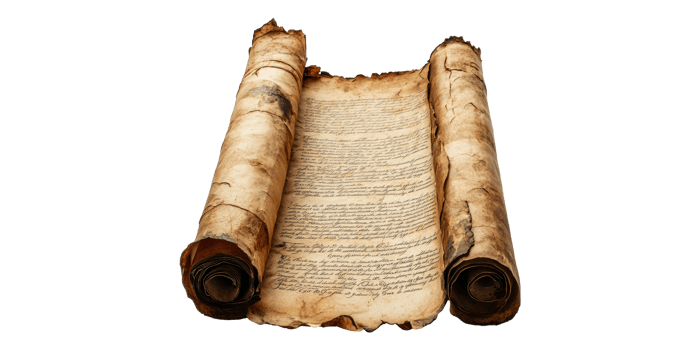 Ancient scroll with handwritten text isolated on transparent background png