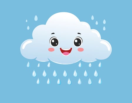 a cartoon cloud with rain drops on it. vector