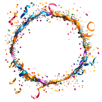 a circle of colorful confetti and ribbons on a transparent background png