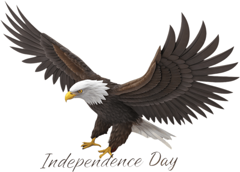 Majestic bald eagle flying high with strength and pride for America. . png