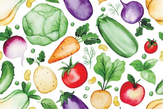 watercolor seamless pattern with farm vegetables. cute picture in simple style. vector