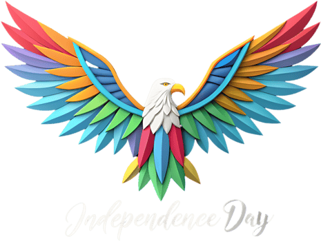Bald eagle flying proudly in a patriotic American logo design. . png