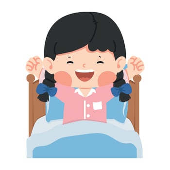 girl waking up in the morning on the bed vector