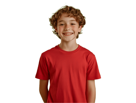 Cheerful Boy in a Bright Red T-Shirt for Visual Use png