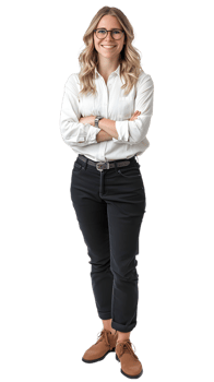 Sophisticated Woman in a Crisp White Shirt and Tan Pants png